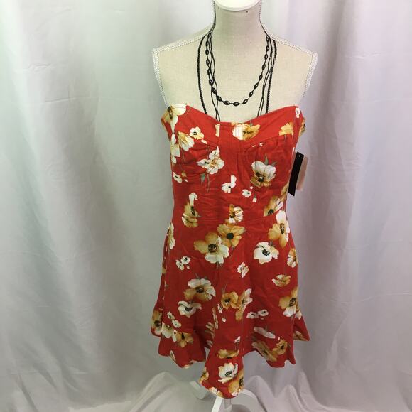 Speechless Floral Strapless Dress Red Orange Jrs S - Picture 16 of 16